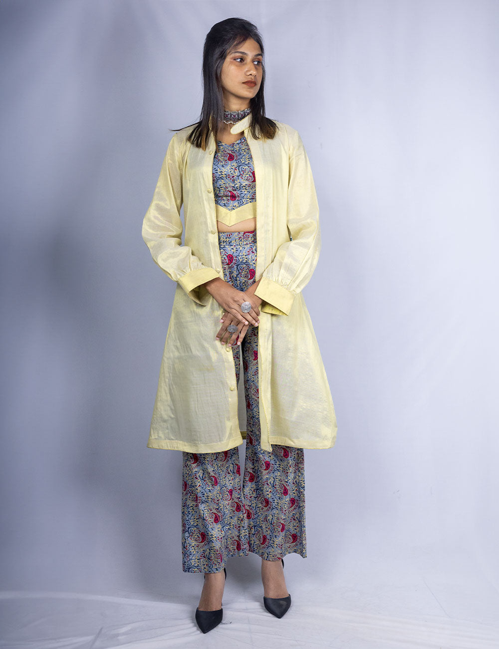 The Blend ā A blend of modernism and traditional Ajrak and Kerala kasavu (Tri-set )