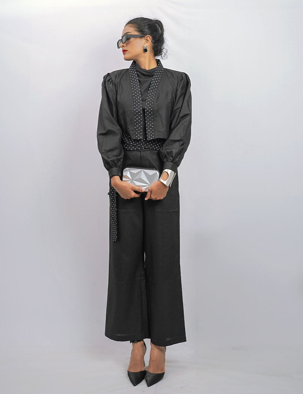 The Elite Class – Sophisticated Power Trio of Black Top, Pants & High-neck Fitted Tee – Cord set (Set of 2)