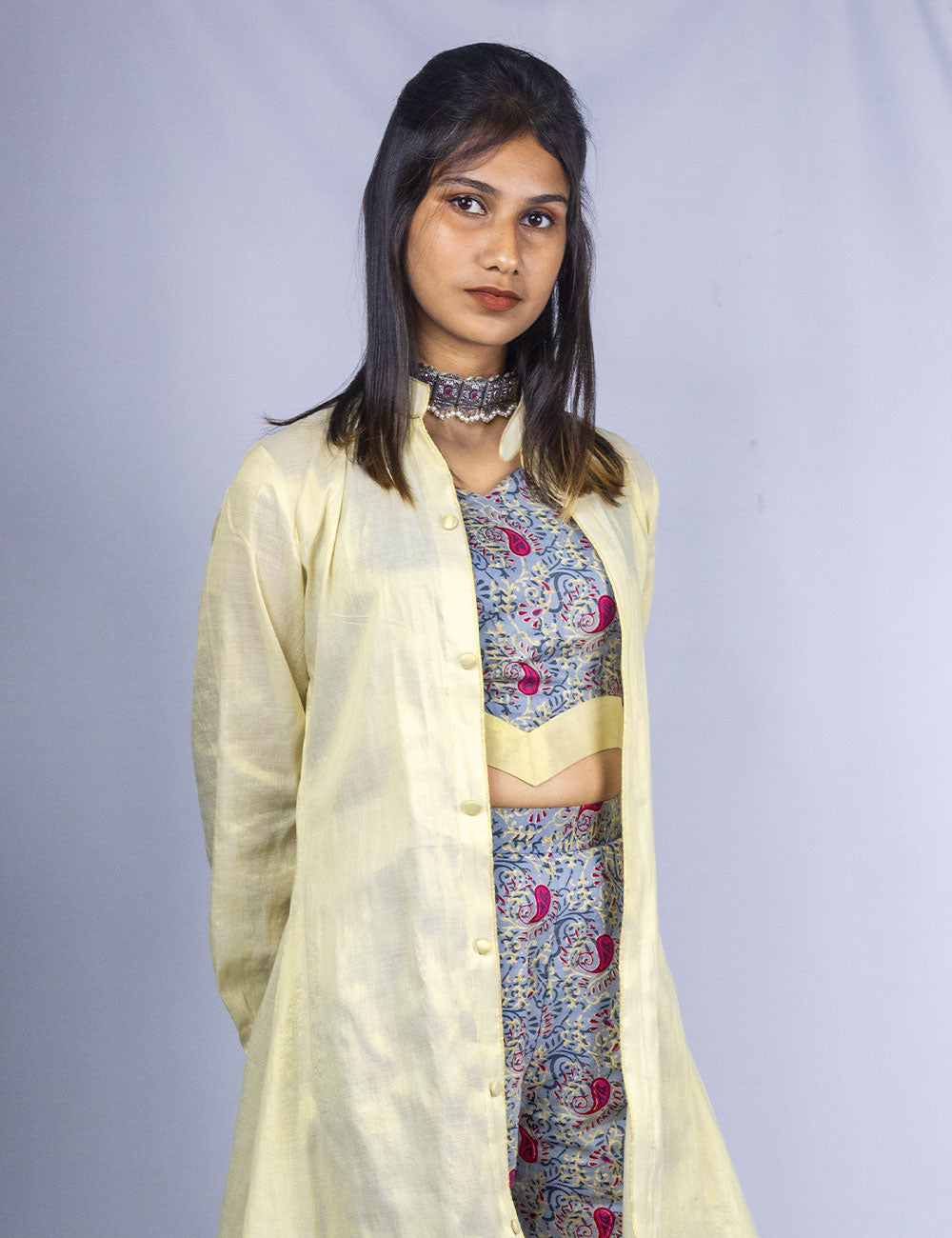 The Blend ā A blend of modernism and traditional Ajrak and Kerala kasavu (Tri-set )