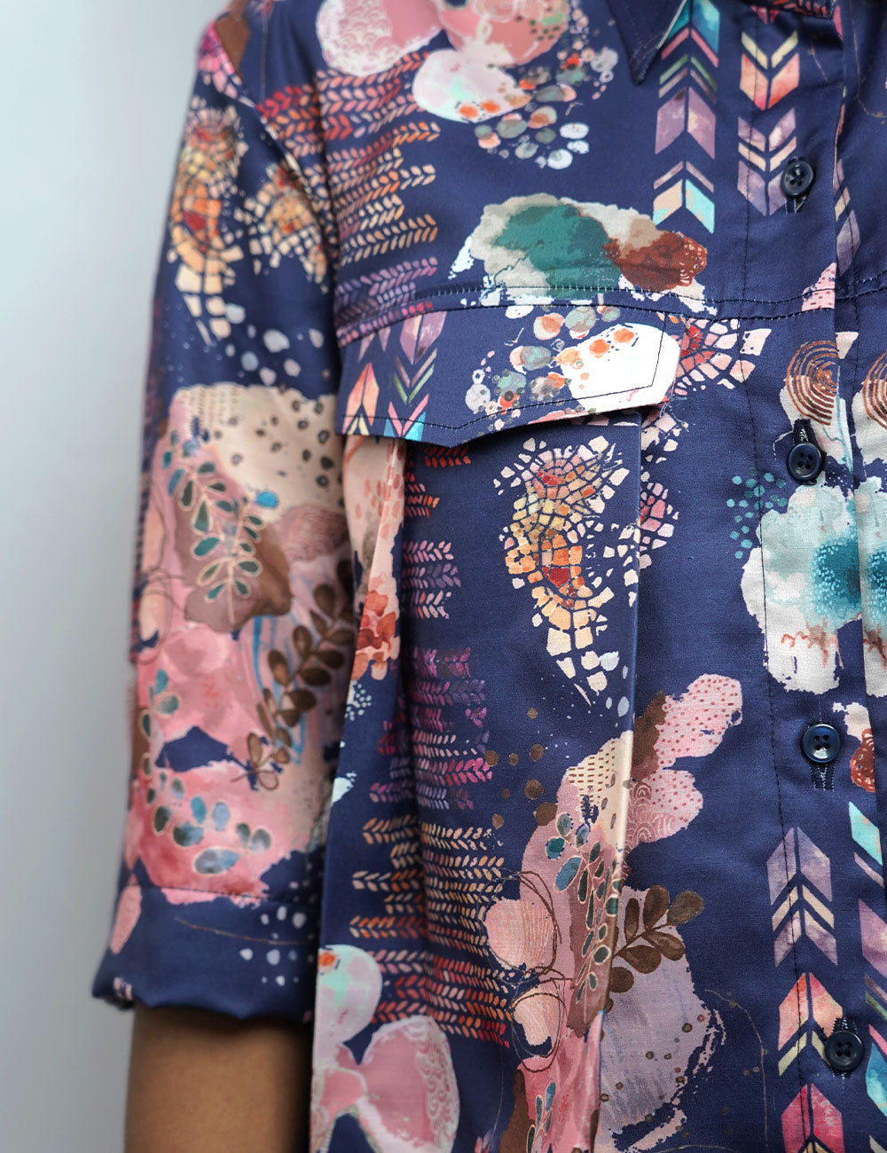 The Belly-Bust Beat – Oxford Blue with Mauve Pink Flowery Co-Ords