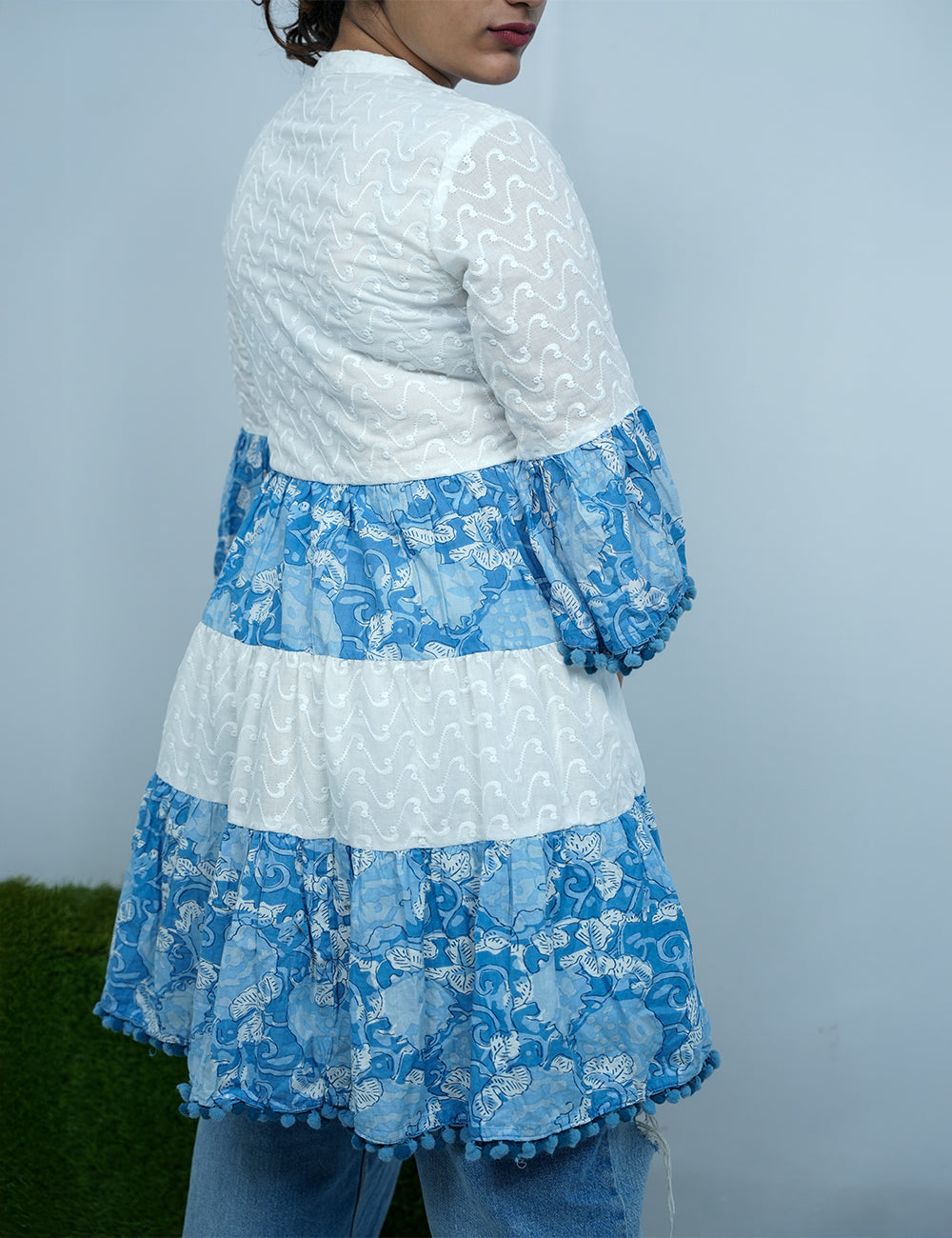 The Coastal, Blues-Tiered Cotton Embroidered Tunics