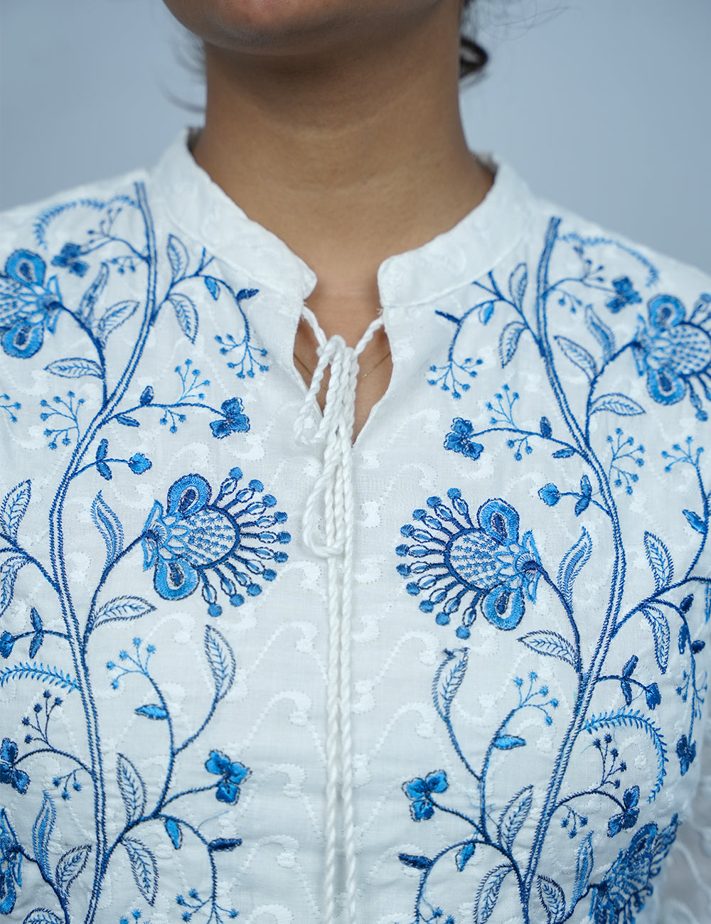 The Coastal, Blues-Tiered Cotton Embroidered Tunics