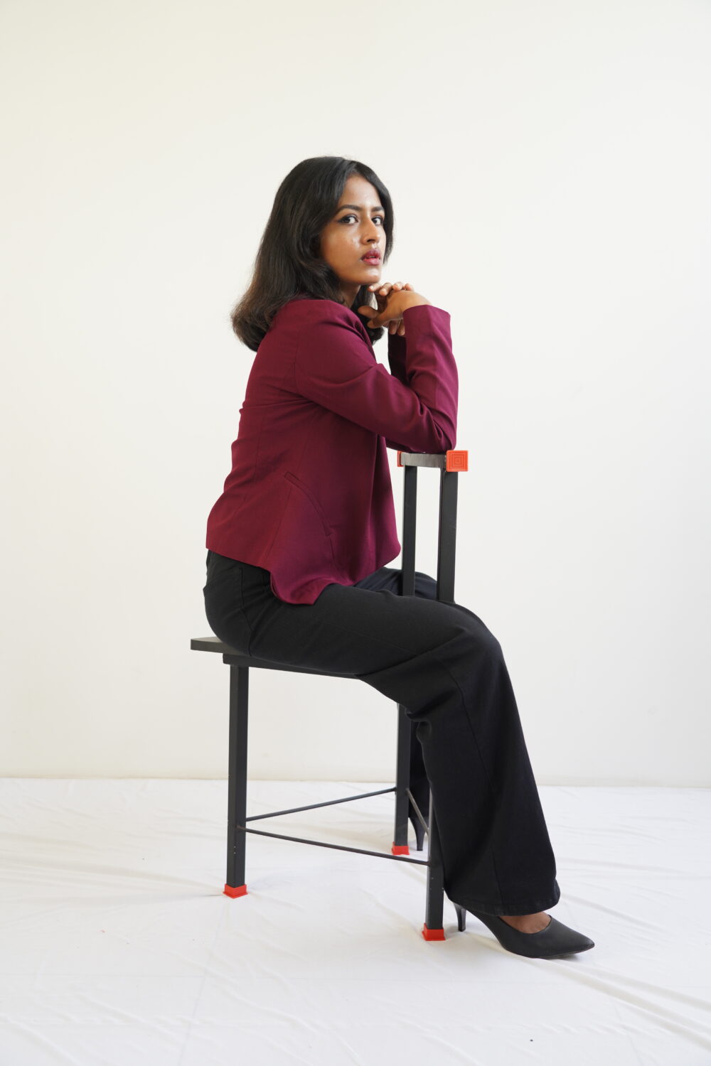 Red Wine – Long Sleeve Open Front Blazer Jacket