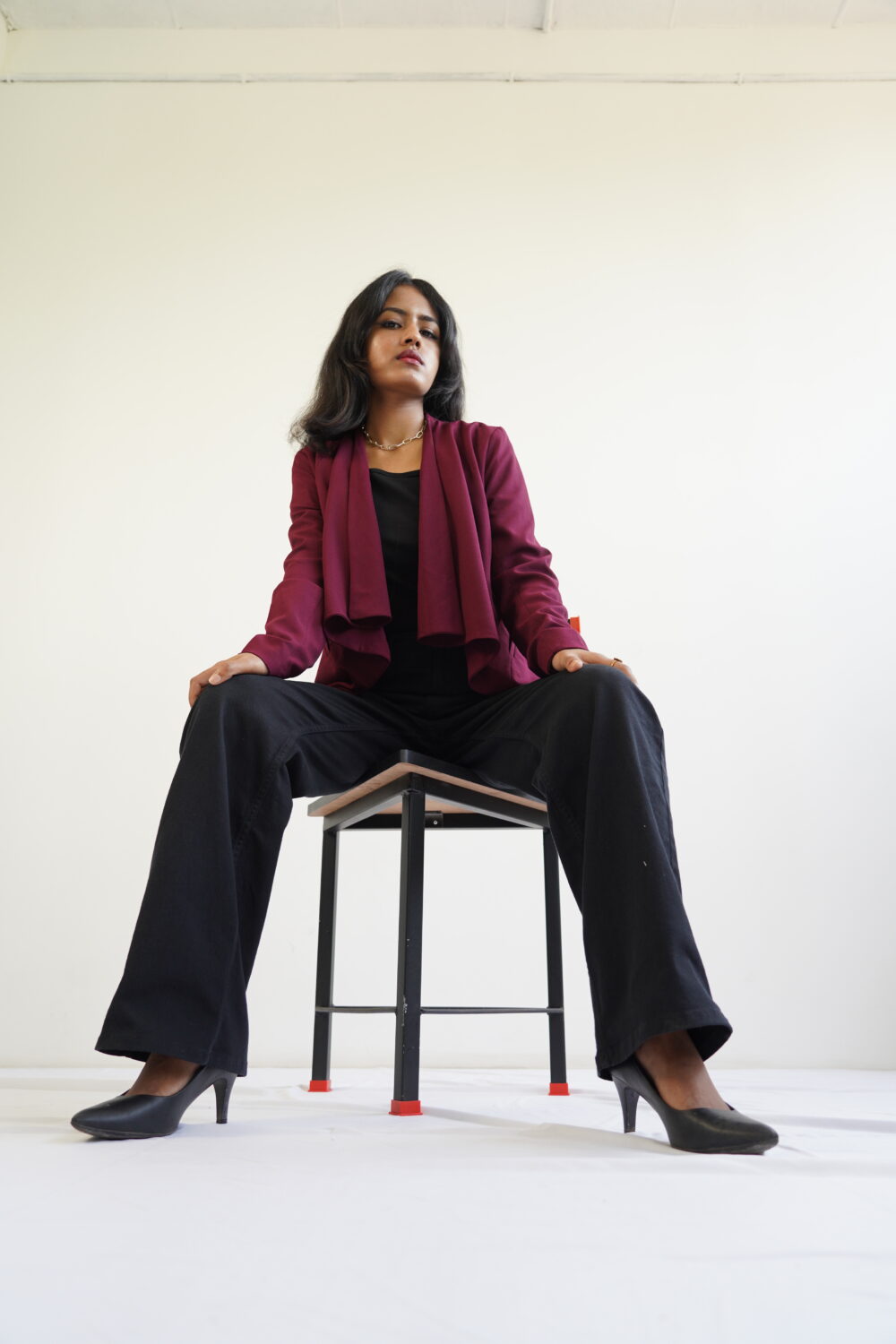 Red Wine – Long Sleeve Open Front Blazer Jacket