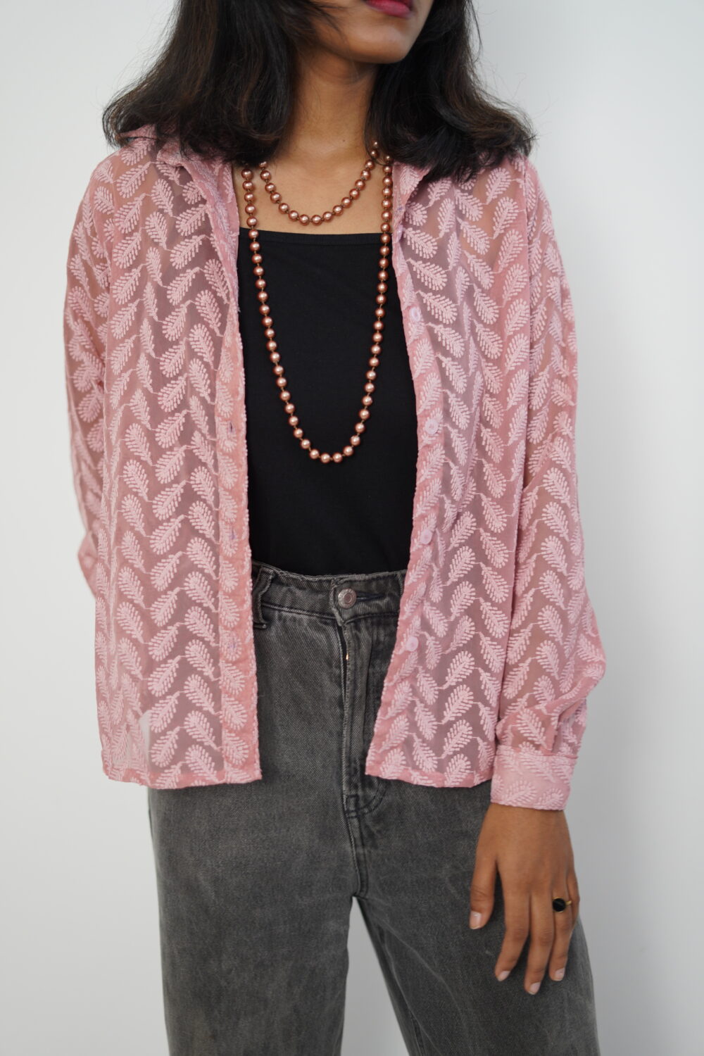 Pink Blossom – Long Sleeve Mid Length Cardigan