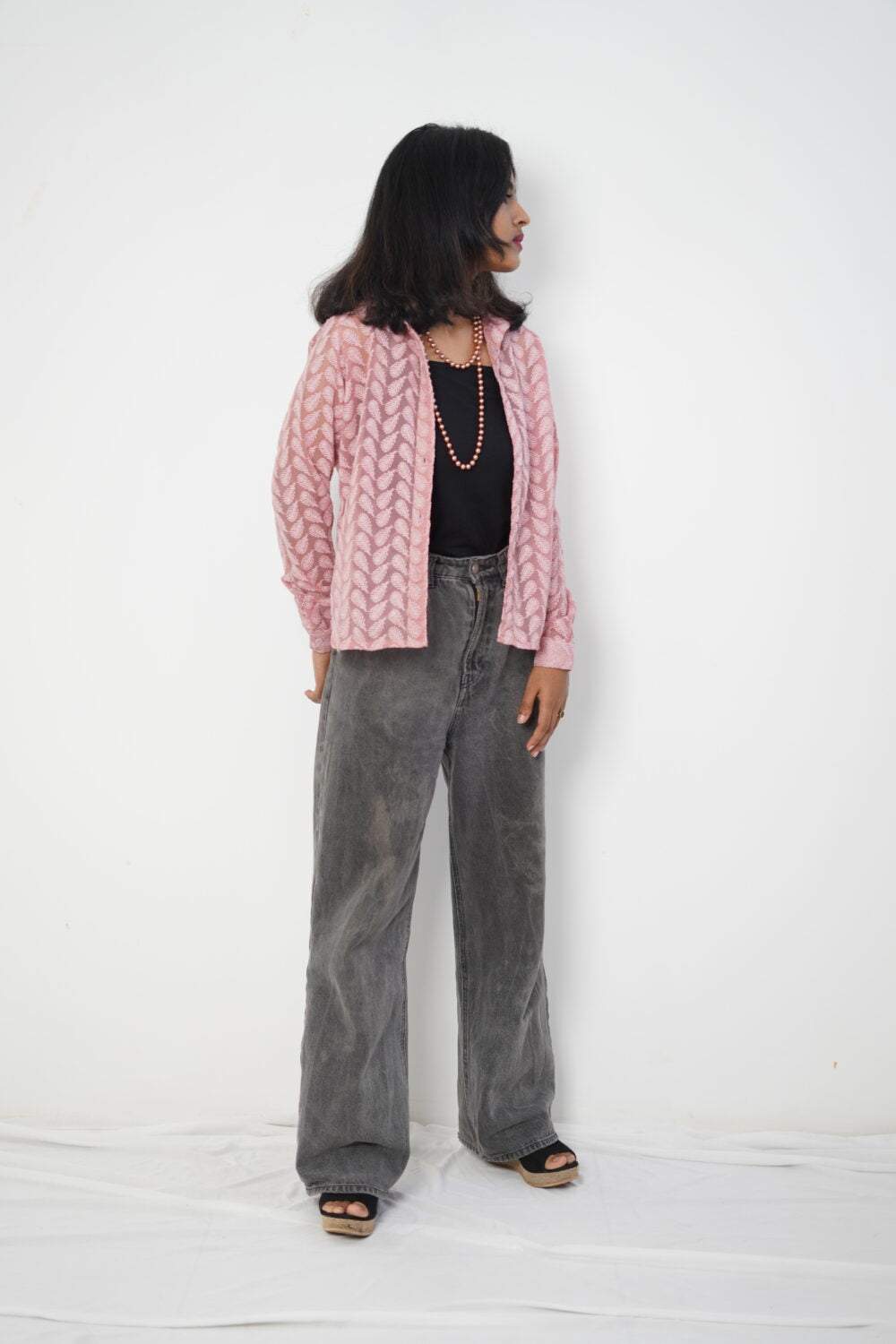Pink Blossom – Long Sleeve Mid Length Cardigan
