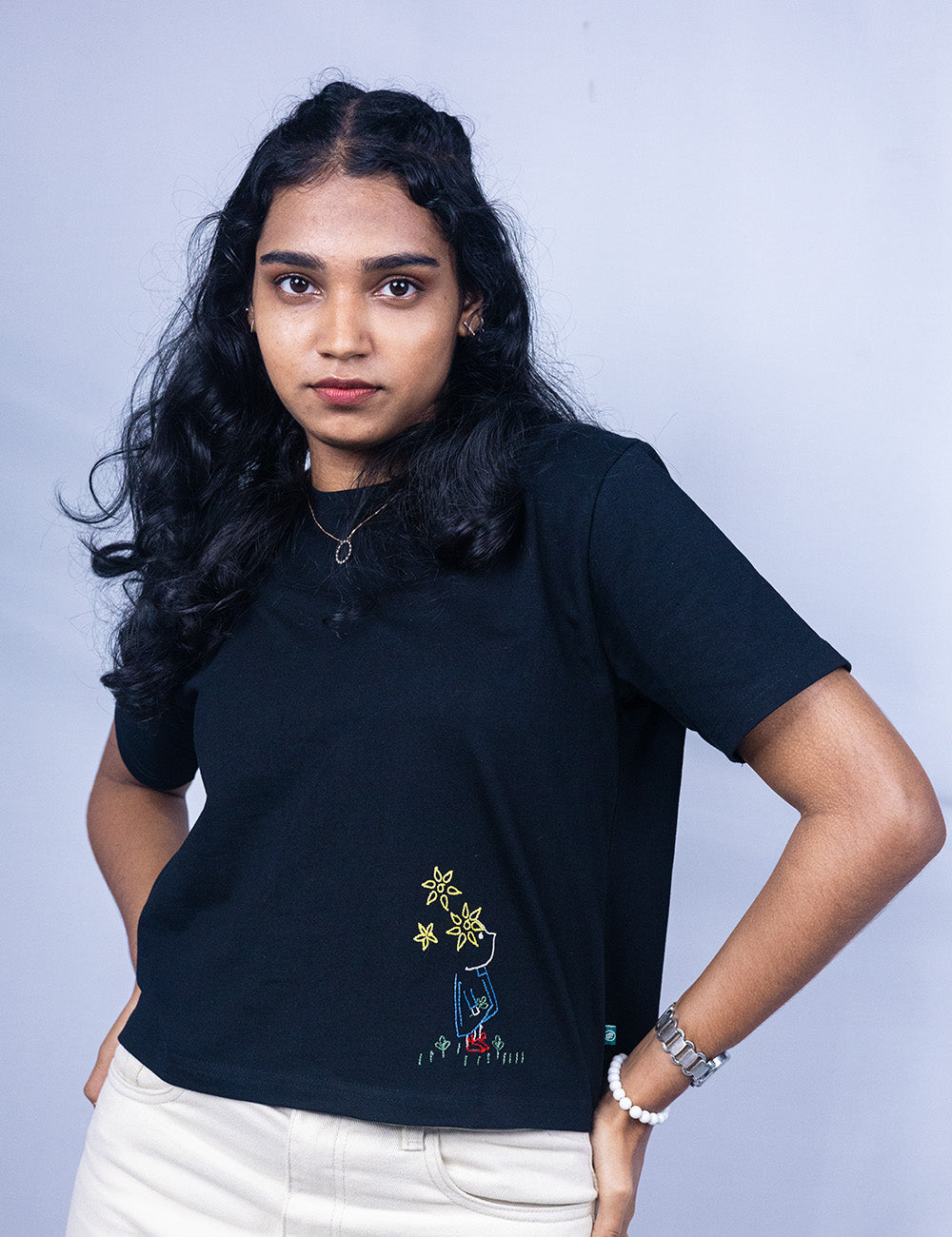 Little to Right "Flower Girl"- Hand Embroidered Tee