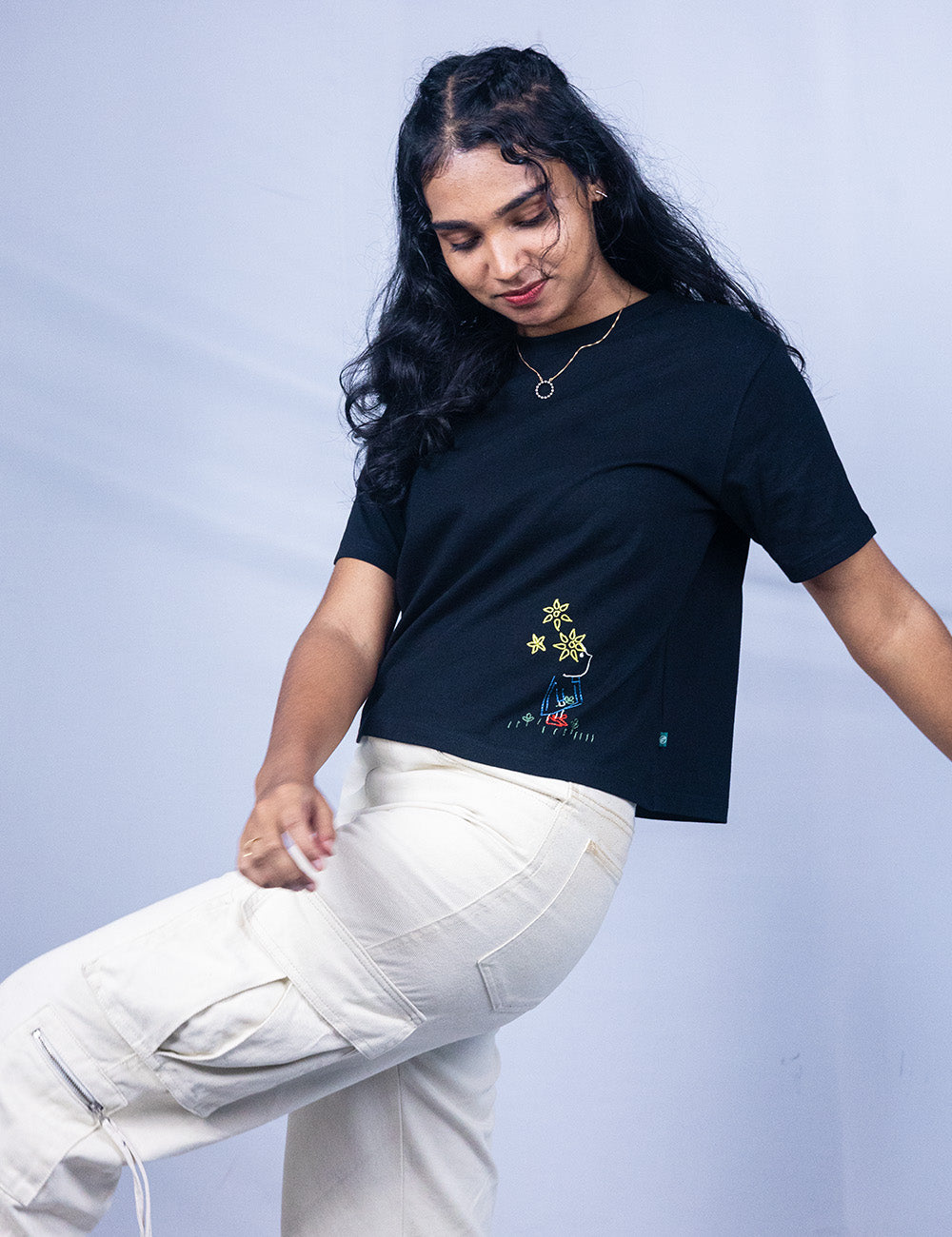 Little to Right "Flower Girl"- Hand Embroidered Tee