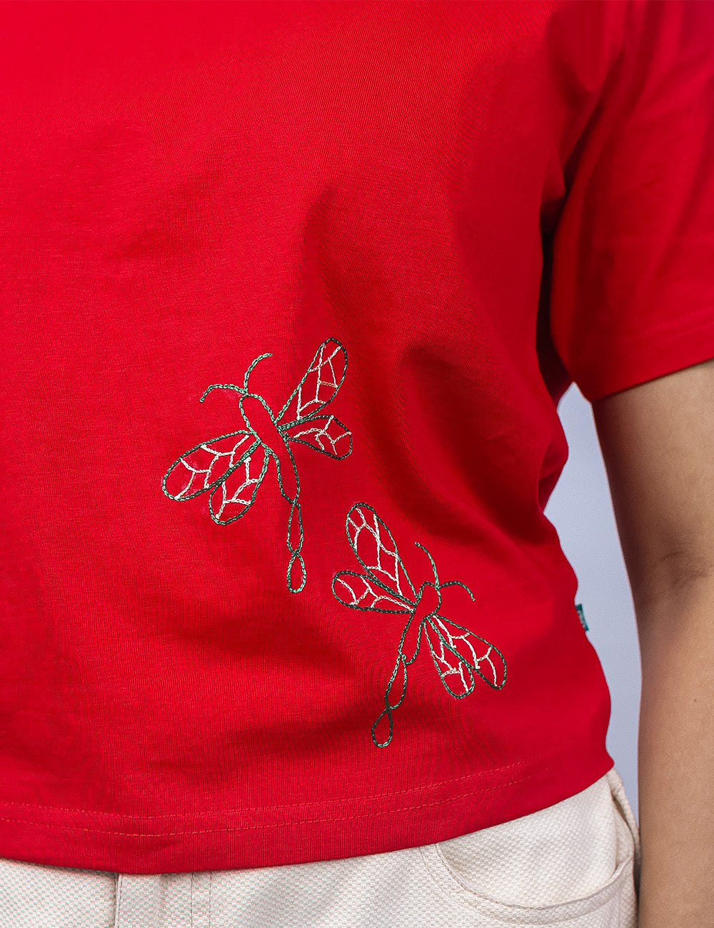 Little to Right "Poothumbi"- Red Hand Embroidered Tee