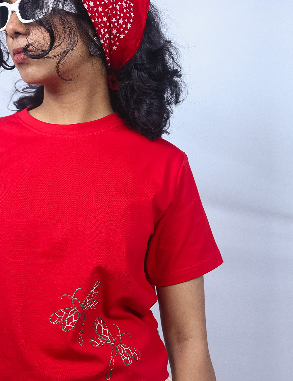 Little to Right "Poothumbi"- Red Hand Embroidered Tee