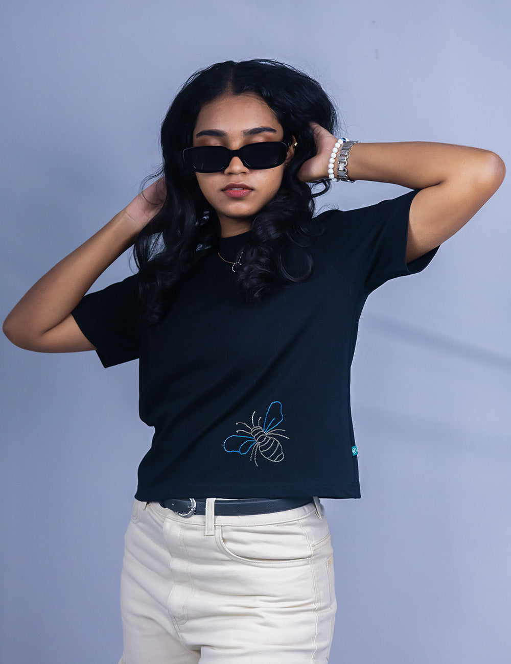 Little to Right "Bee You" - Black Hand Embroidered Tee