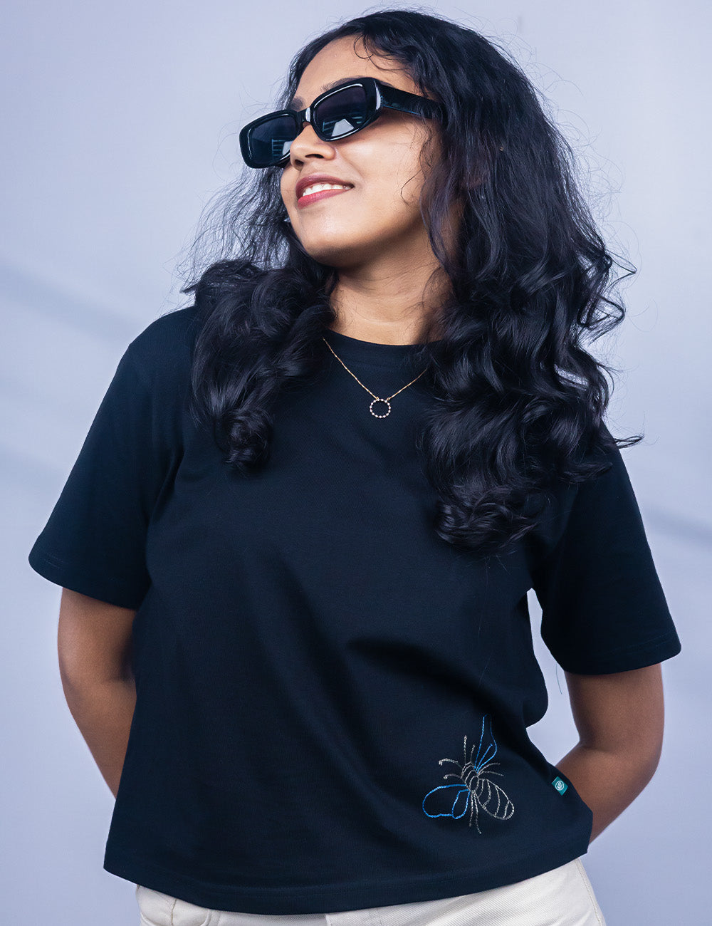 Little to Right "Bee You" - Black Hand Embroidered Tee