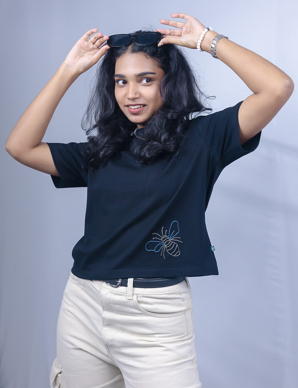 Little to Right "Bee You" - Black Hand Embroidered Tee