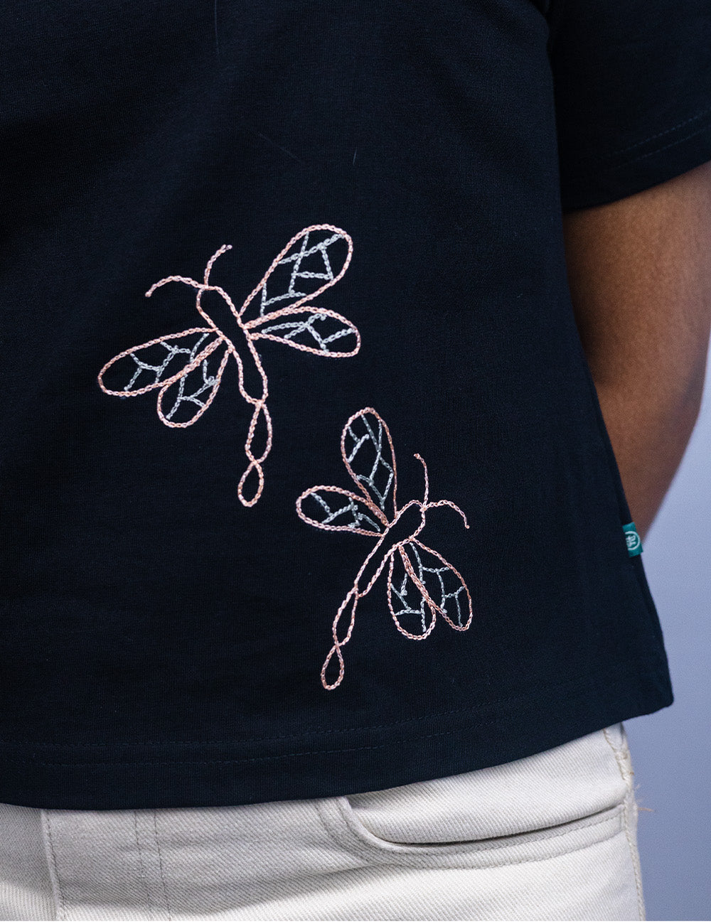 Little to Right "Poothumbi" - Black Hand Embroidered Tee