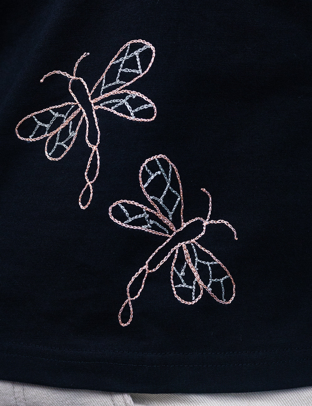Little to Right "Poothumbi" - Black Hand Embroidered Tee