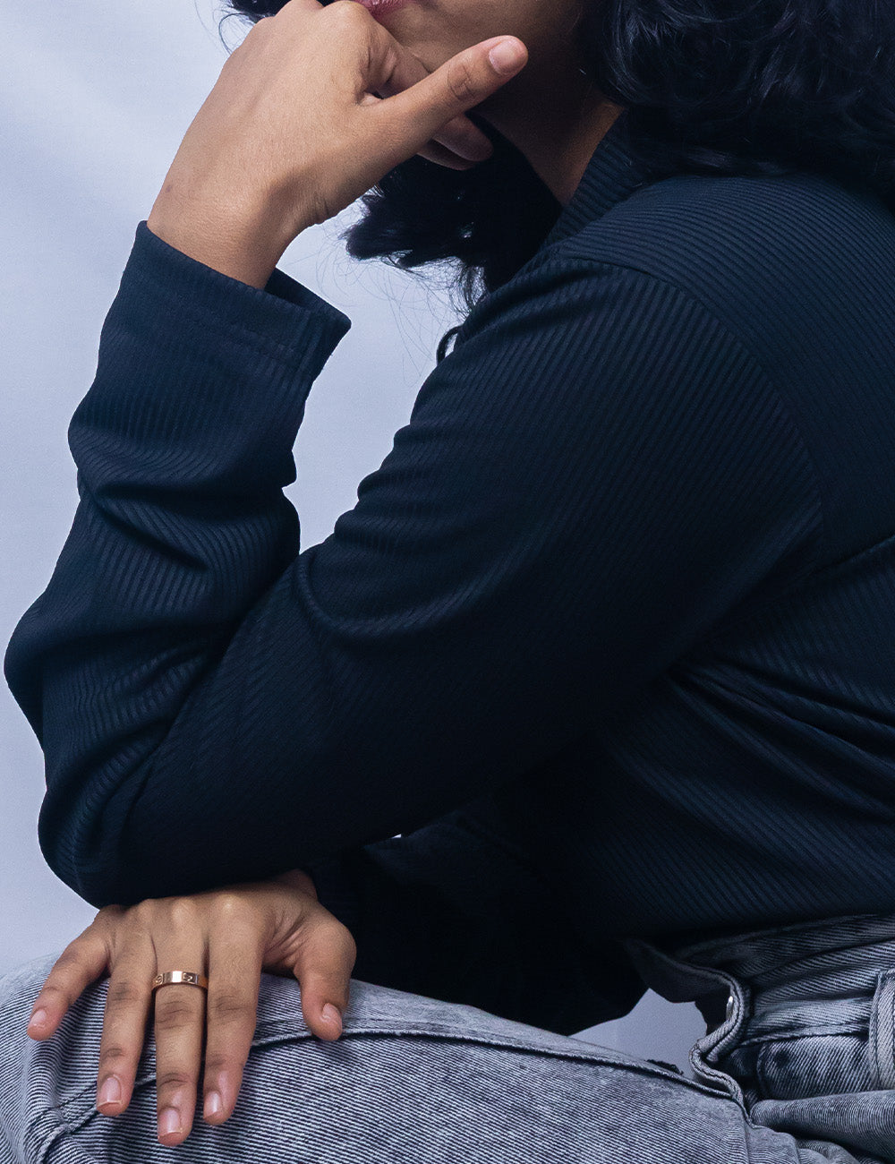 Ravishing Rooster - Handworked Black Turtle Neck Tee
