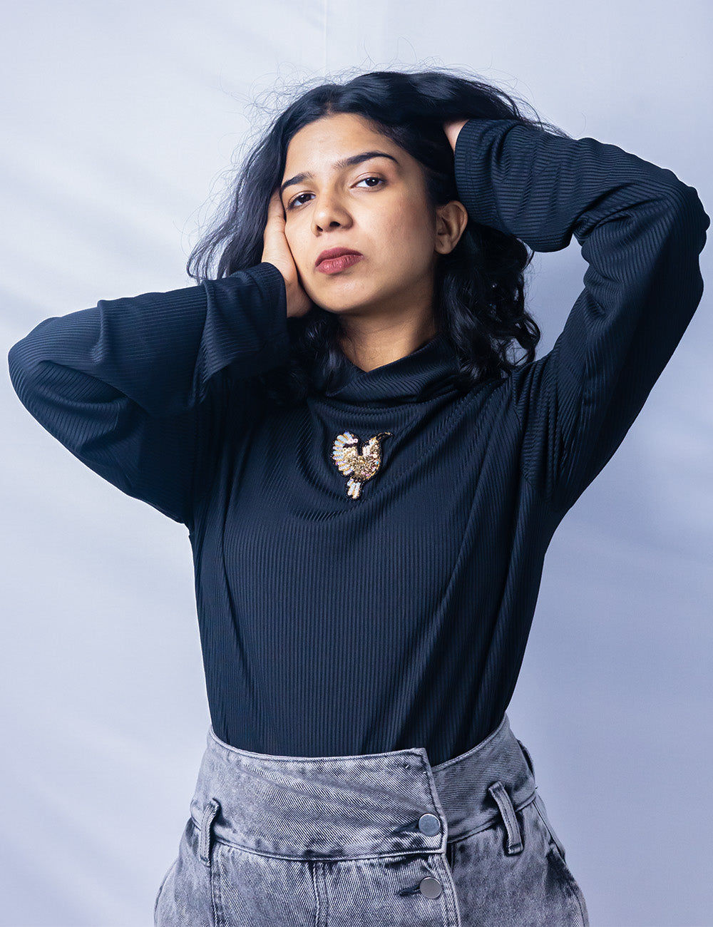 The Phoenix – Handworked Black Turtle Neck Tee
