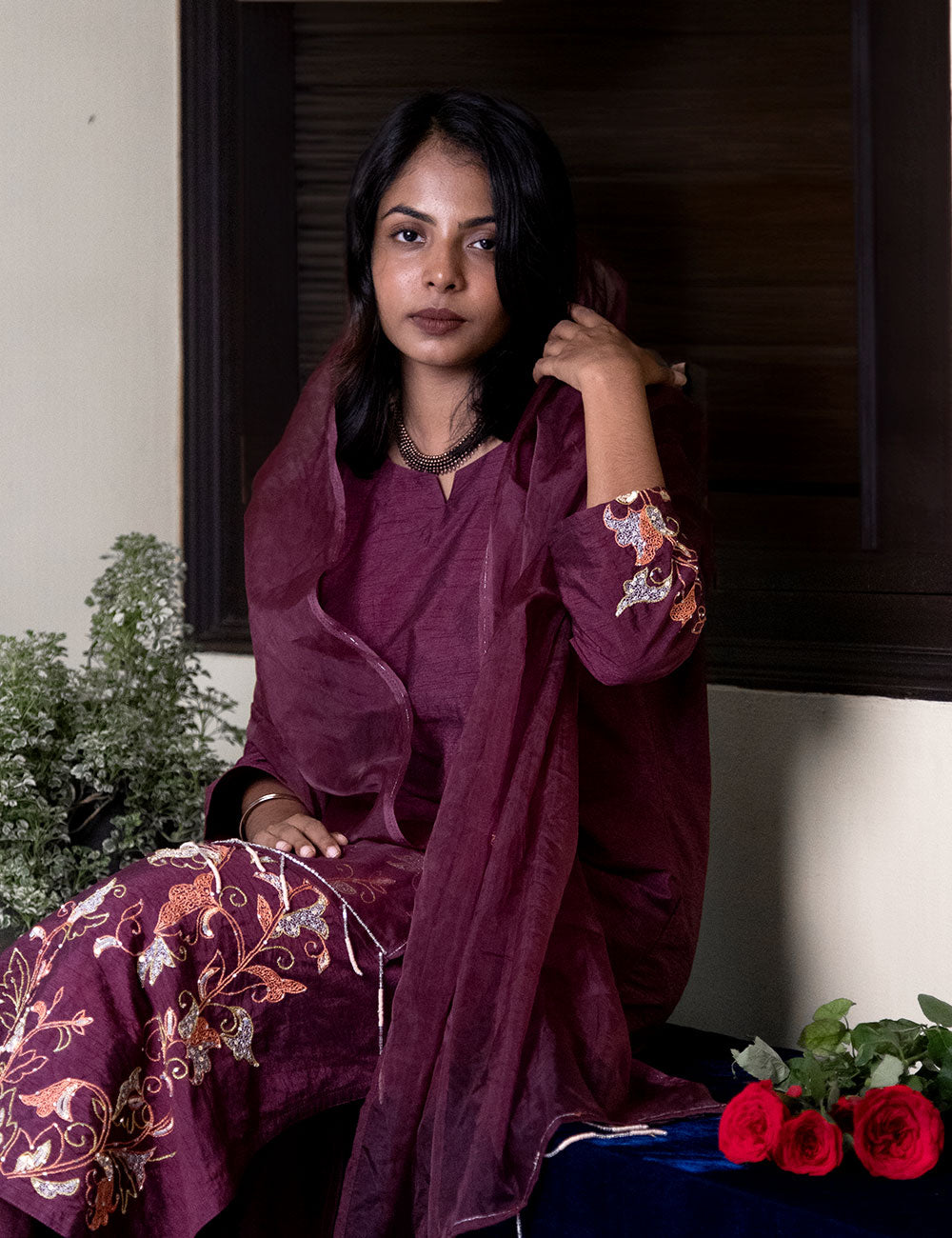 Noor – Boysenberry Purple Dupion Silk Salwar Set