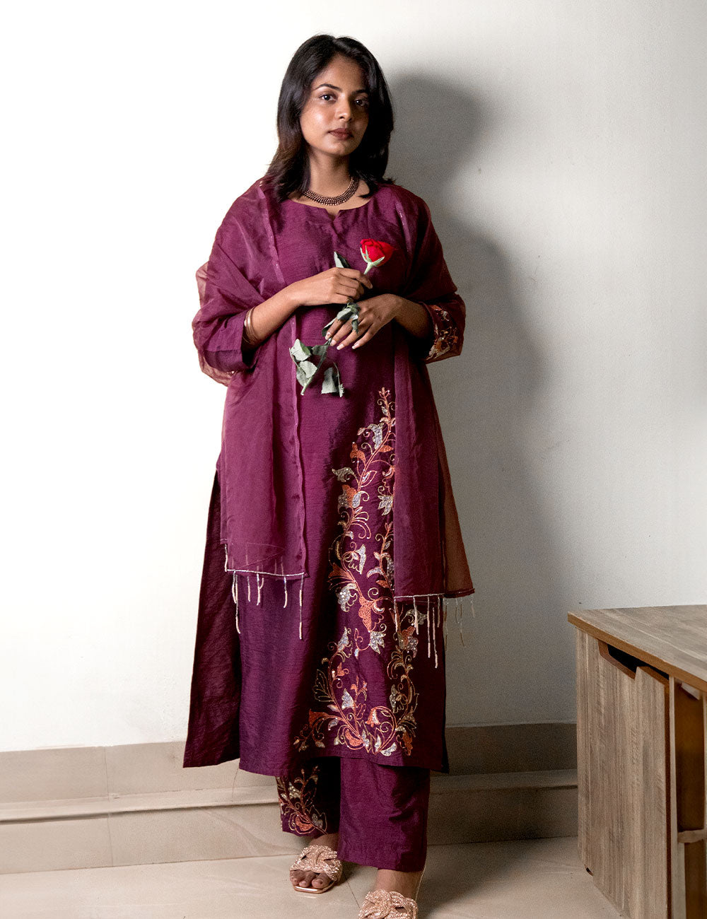 Noor – Boysenberry Purple Dupion Silk Salwar Set