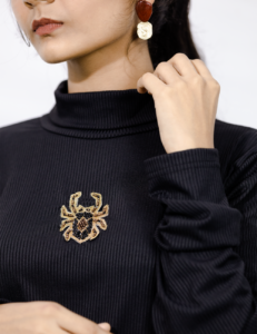 The Madame Web - Hand worked Black Turtleneck Tee