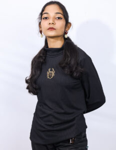 The Madame Web - Hand worked Black Turtleneck Tee