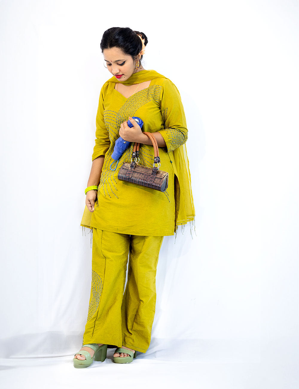 Teens of 80’s – Chartreuse Green Dupion Silk Churidar Set