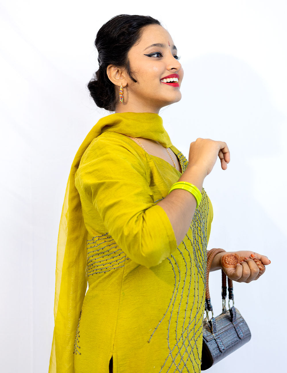 Teens of 80’s – Chartreuse Green Dupion Silk Churidar Set
