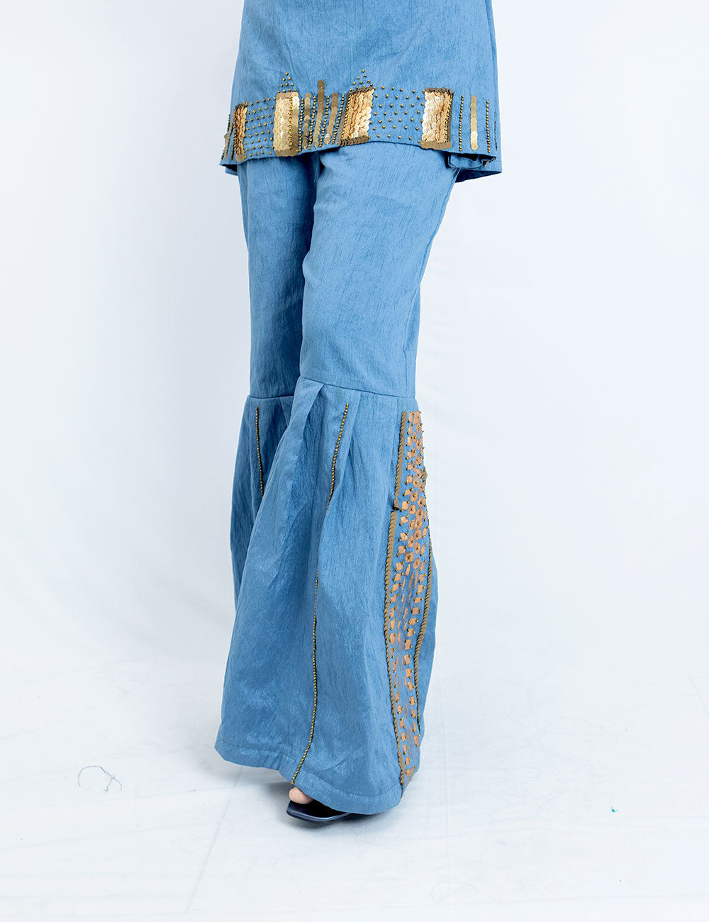 Patola – Metallic Carolina Blue Silk Churidar Set