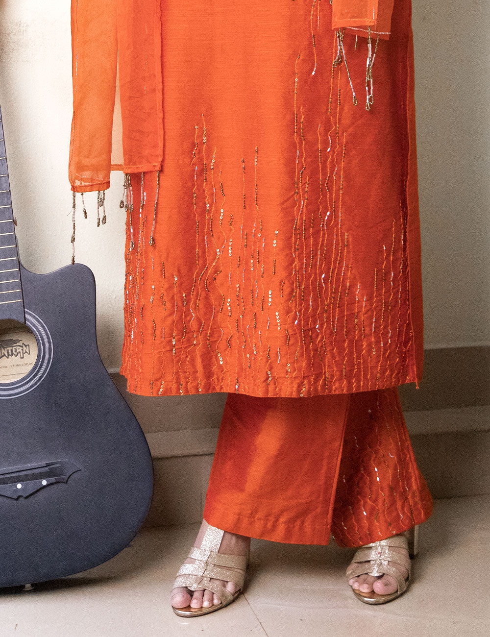 Noor – Smashed Pumpkin-Dupion Silk Churidar Set