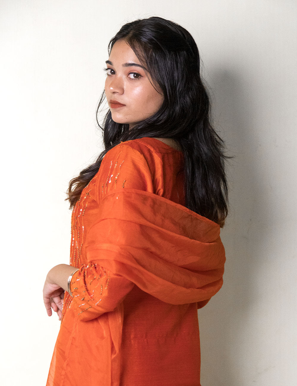 Noor – Smashed Pumpkin-Dupion Silk Churidar Set