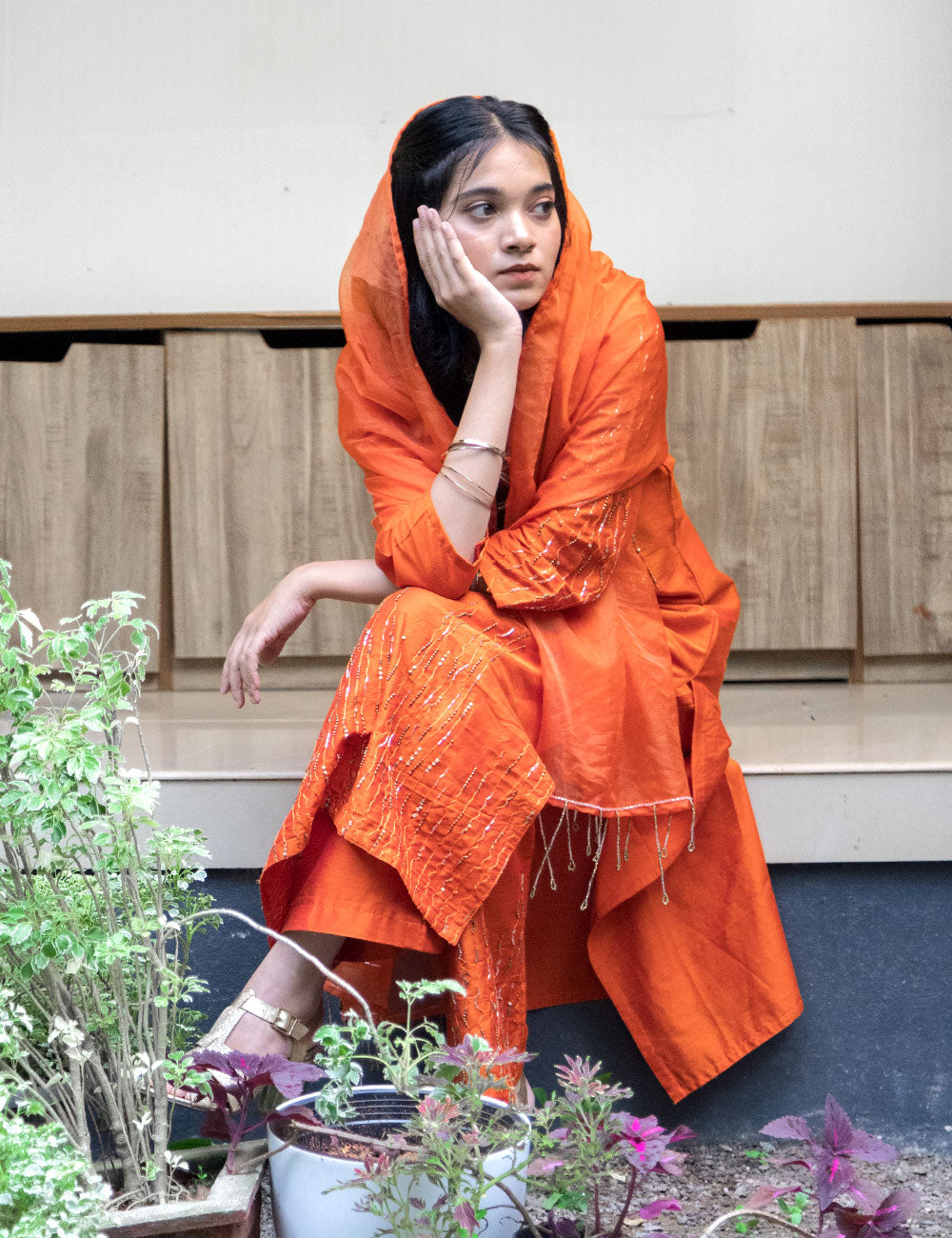 Noor – Smashed Pumpkin-Dupion Silk Churidar Set