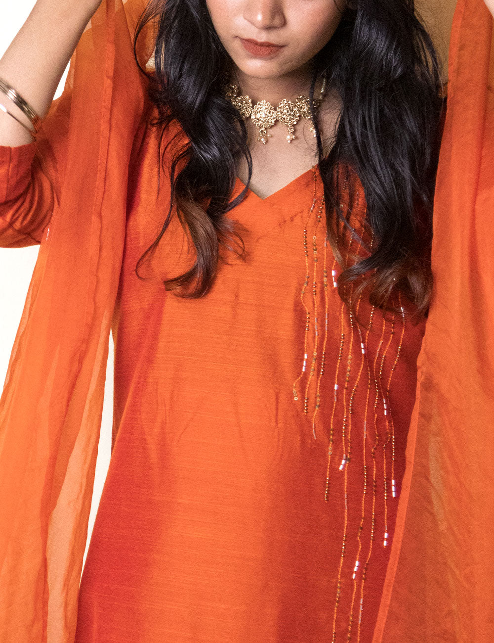 Noor – Smashed Pumpkin-Dupion Silk Churidar Set