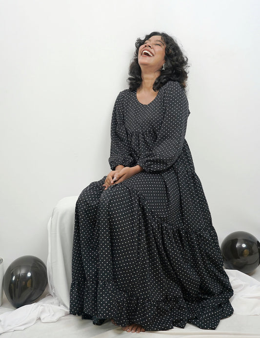 The Dot Damsel – Black & White Maxi Dress – Dotted Gown