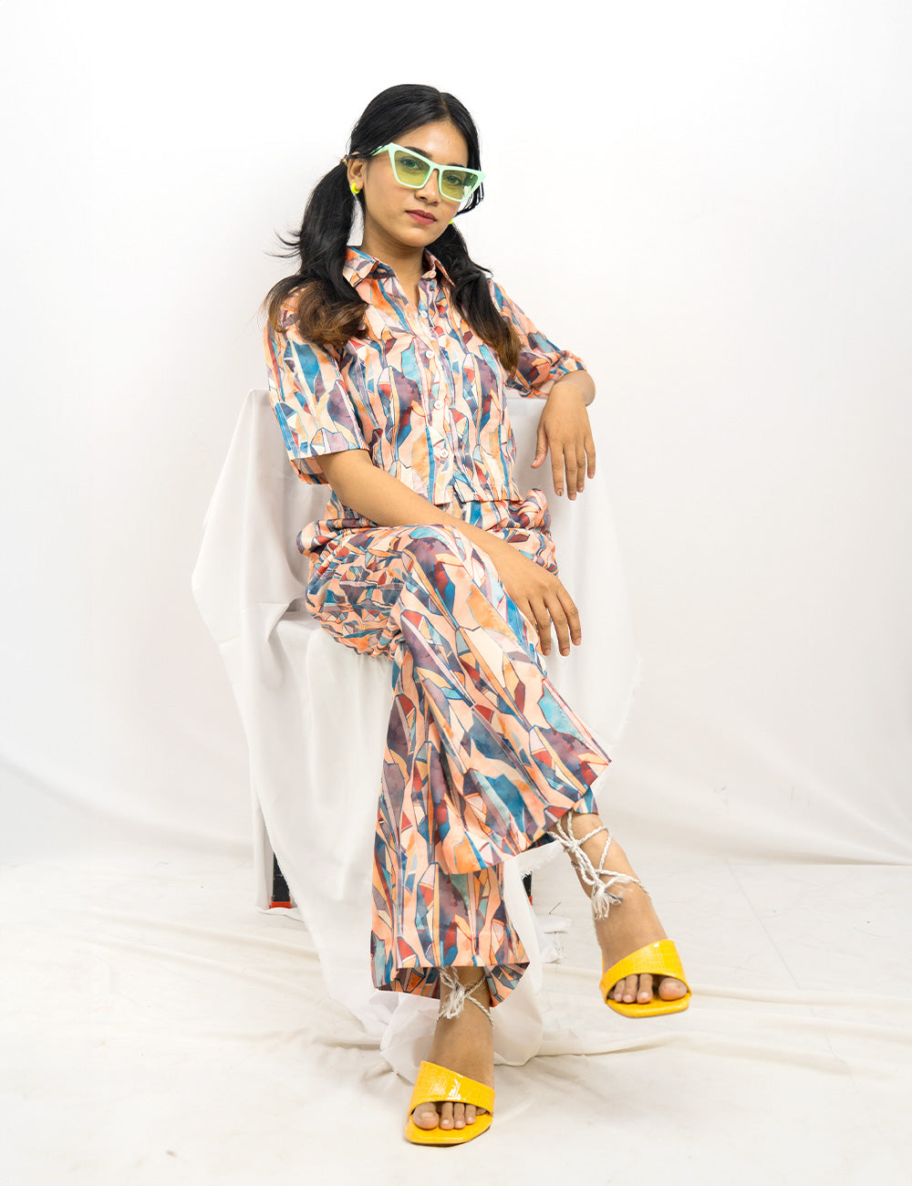 Splash of Shades – Light Tangerine Orange & Dusky Blue Co-Ords