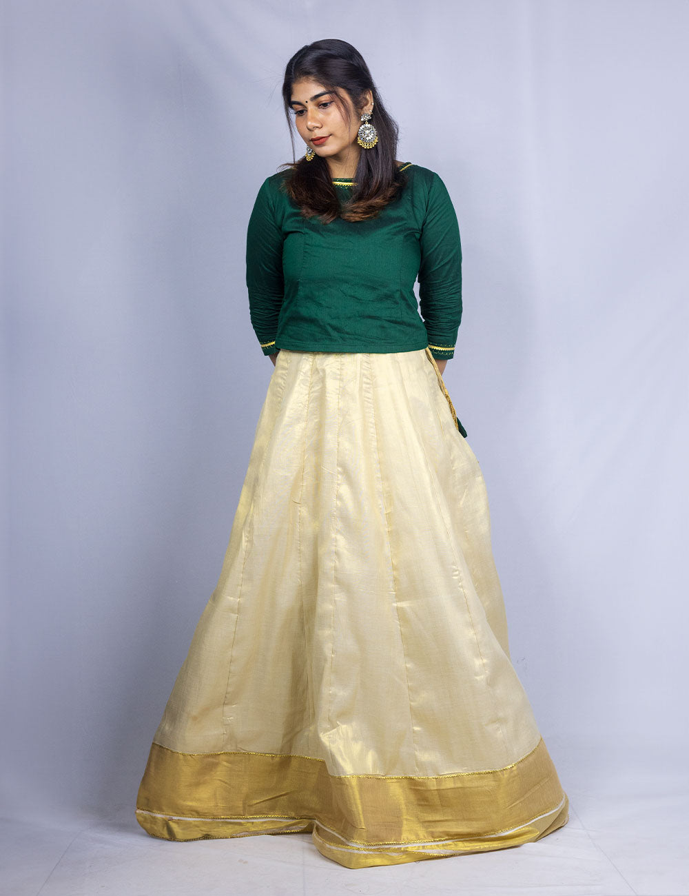Pattu Paavada – Royal Golden Slim Silk Skirtc[Skirt Only]