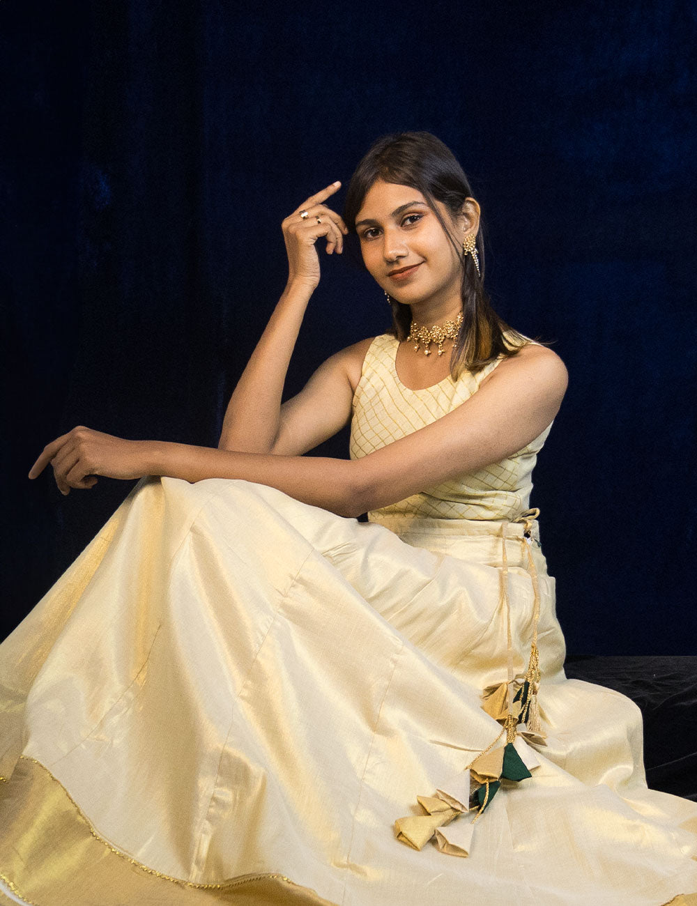 Pattu Paavada – Royal Golden Slim Silk Skirtc[Skirt Only]