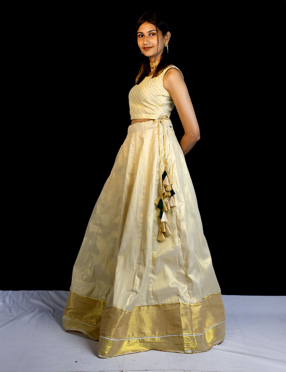 Pattu Paavada – Royal Golden Slim Silk Skirtc[Skirt Only]