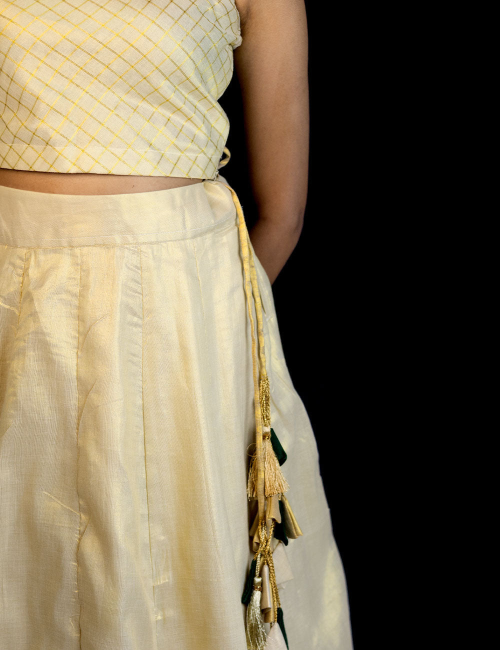 Pattu Paavada – Royal Golden Slim Silk Skirtc[Skirt Only]