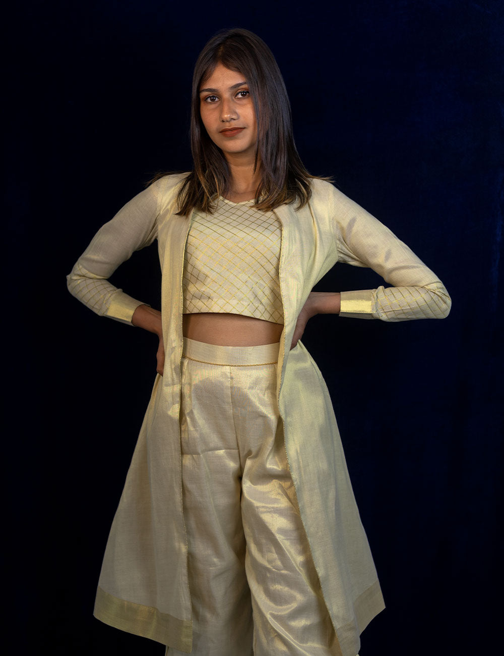 Proudi – Royal Golden Tri-Set of Co Ords & Coat