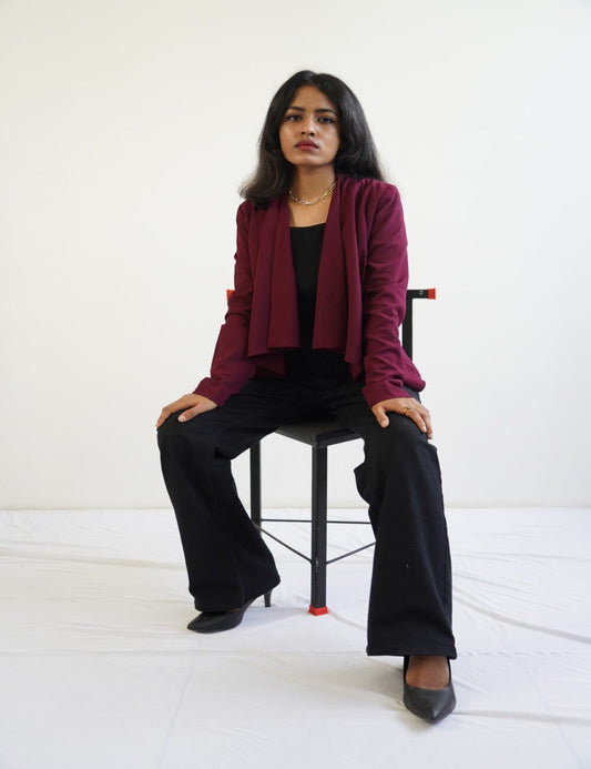 Red Wine – Long Sleeve Open Front Blazer Jacket