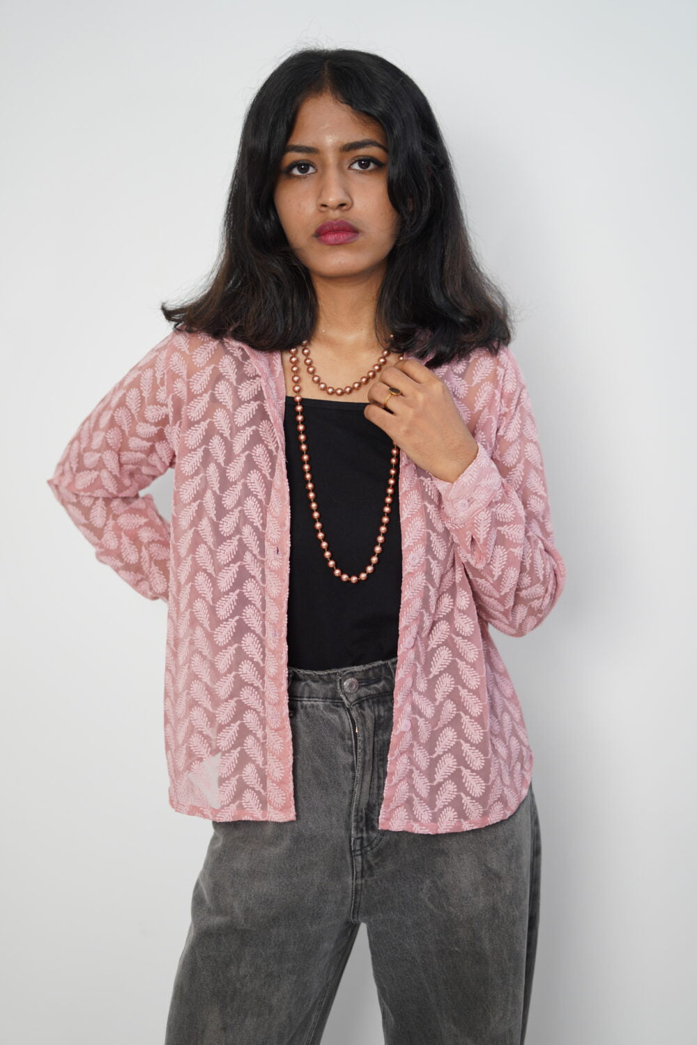 Pink Blossom – Long Sleeve Mid Length Cardigan