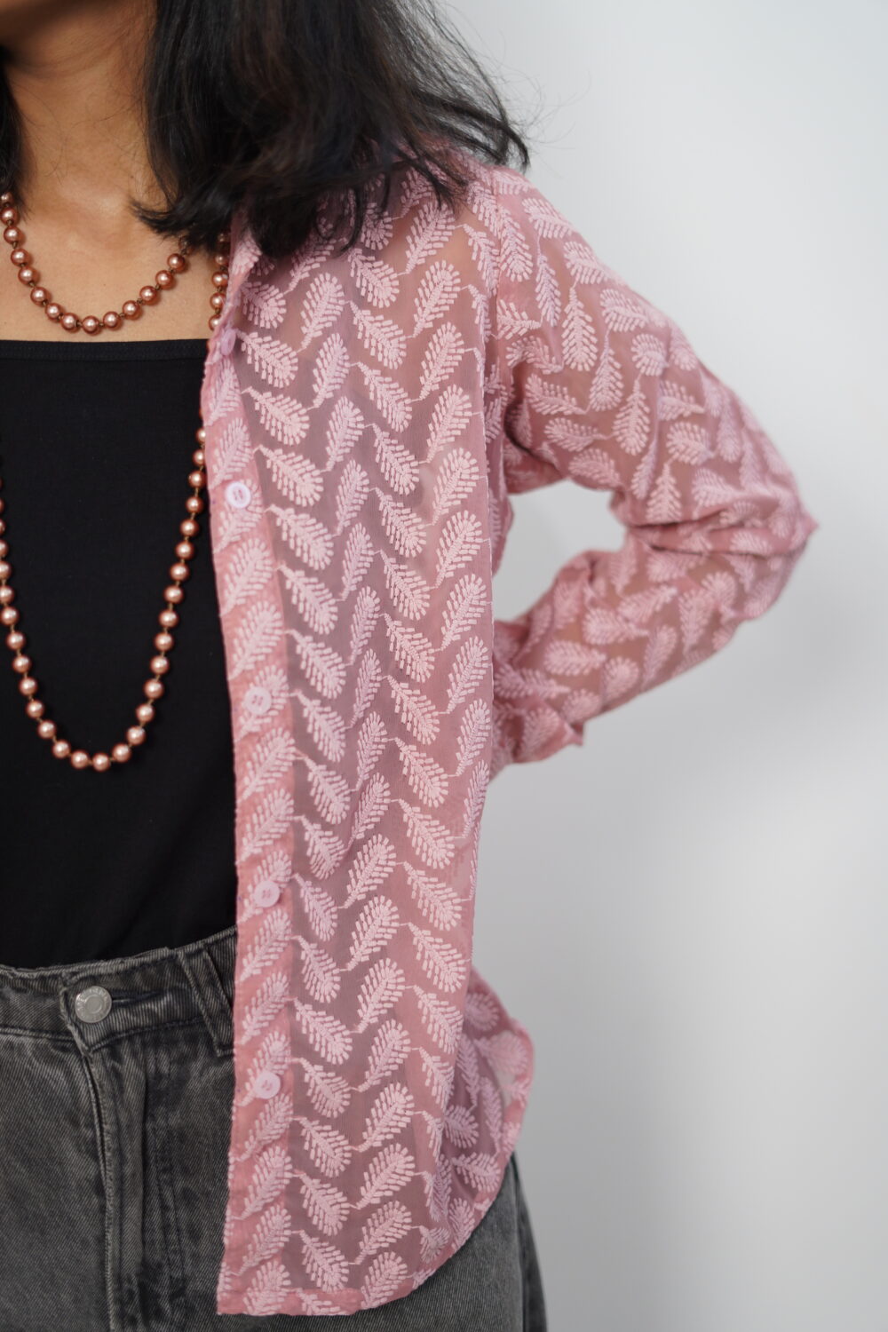 Pink Blossom – Long Sleeve Mid Length Cardigan