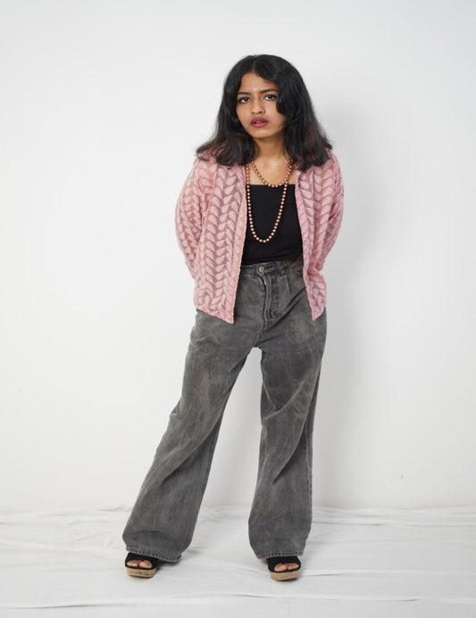 Pink Blossom – Long Sleeve Mid Length Cardigan