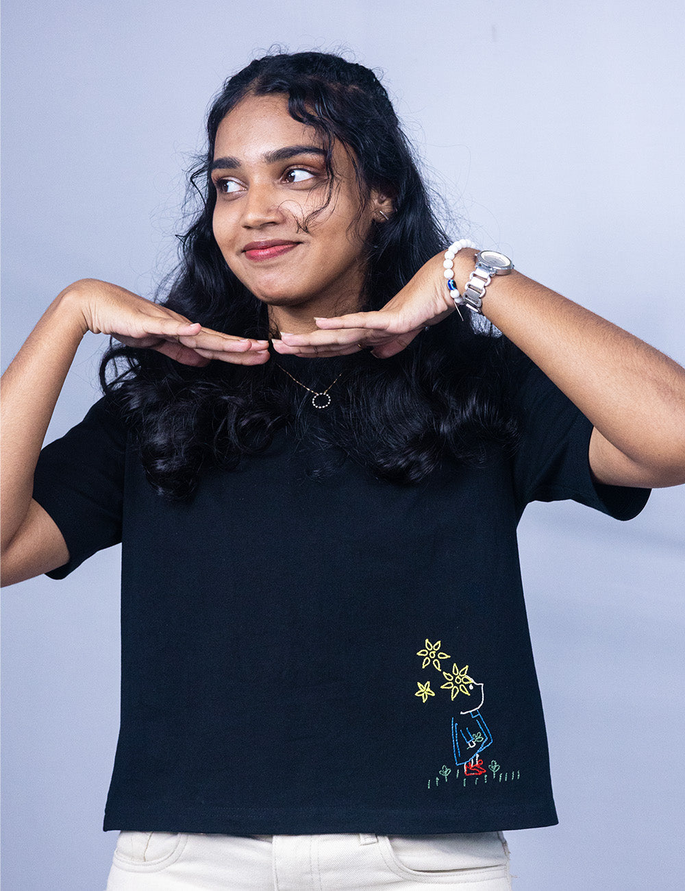 Little to Right "Flower Girl"- Hand Embroidered Tee