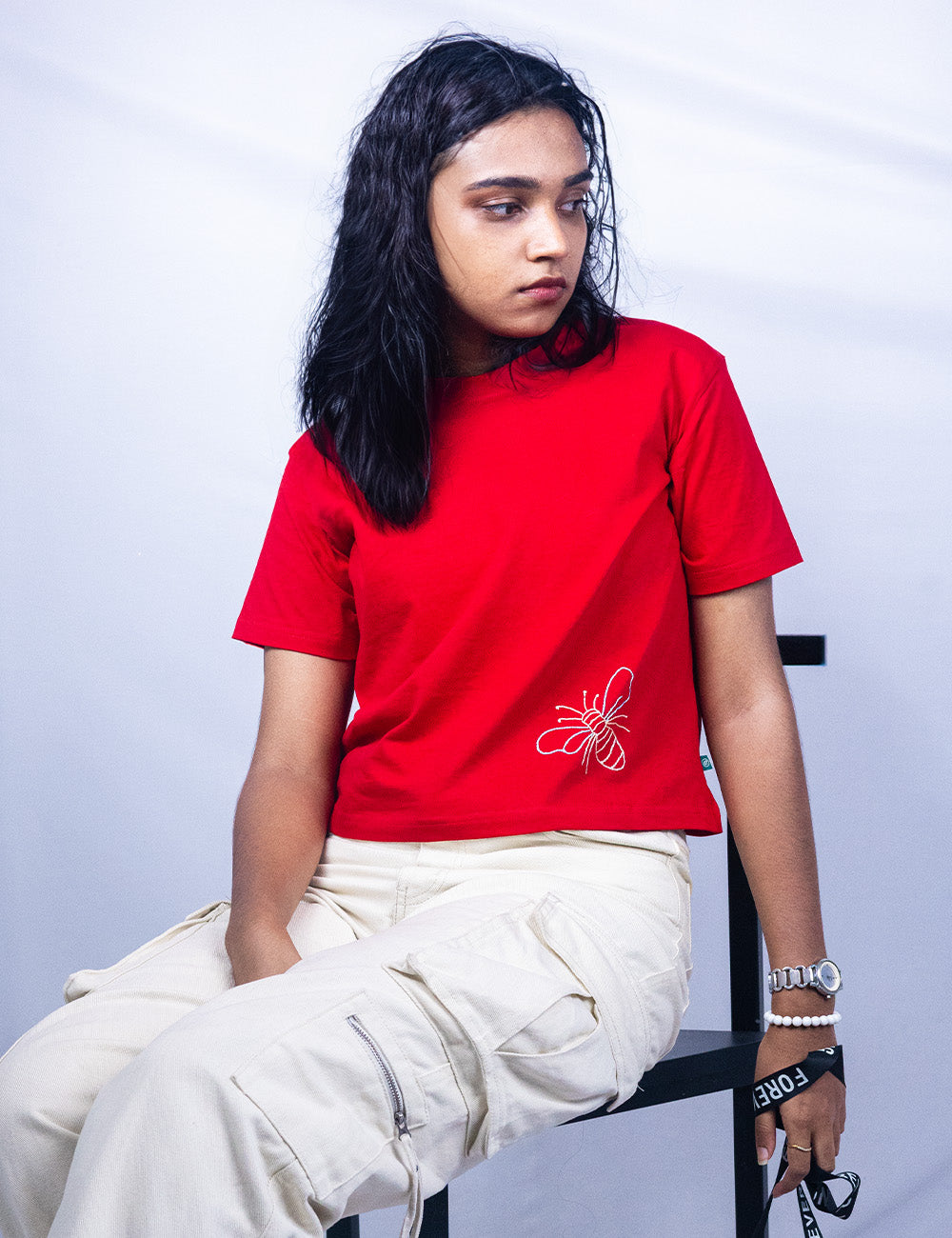 Little to Right "Bee You"- Red Hand Embroidered Tee