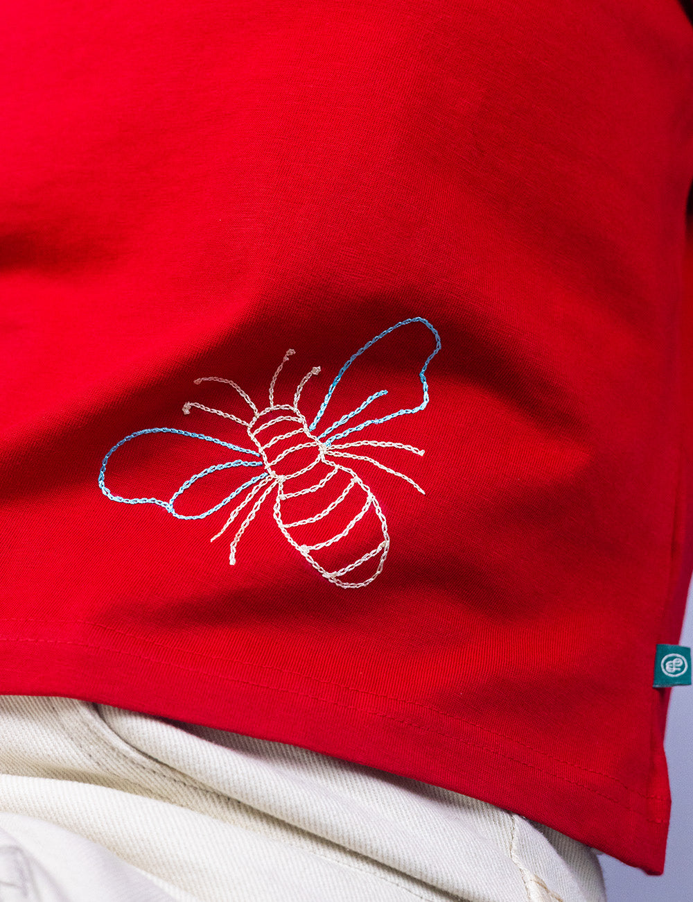 Little to Right "Bee You"- Red Hand Embroidered Tee