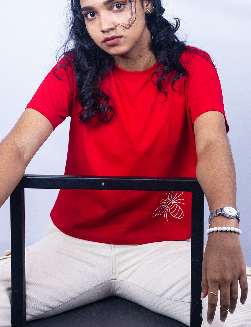 Little to Right "Bee You"- Red Hand Embroidered Tee