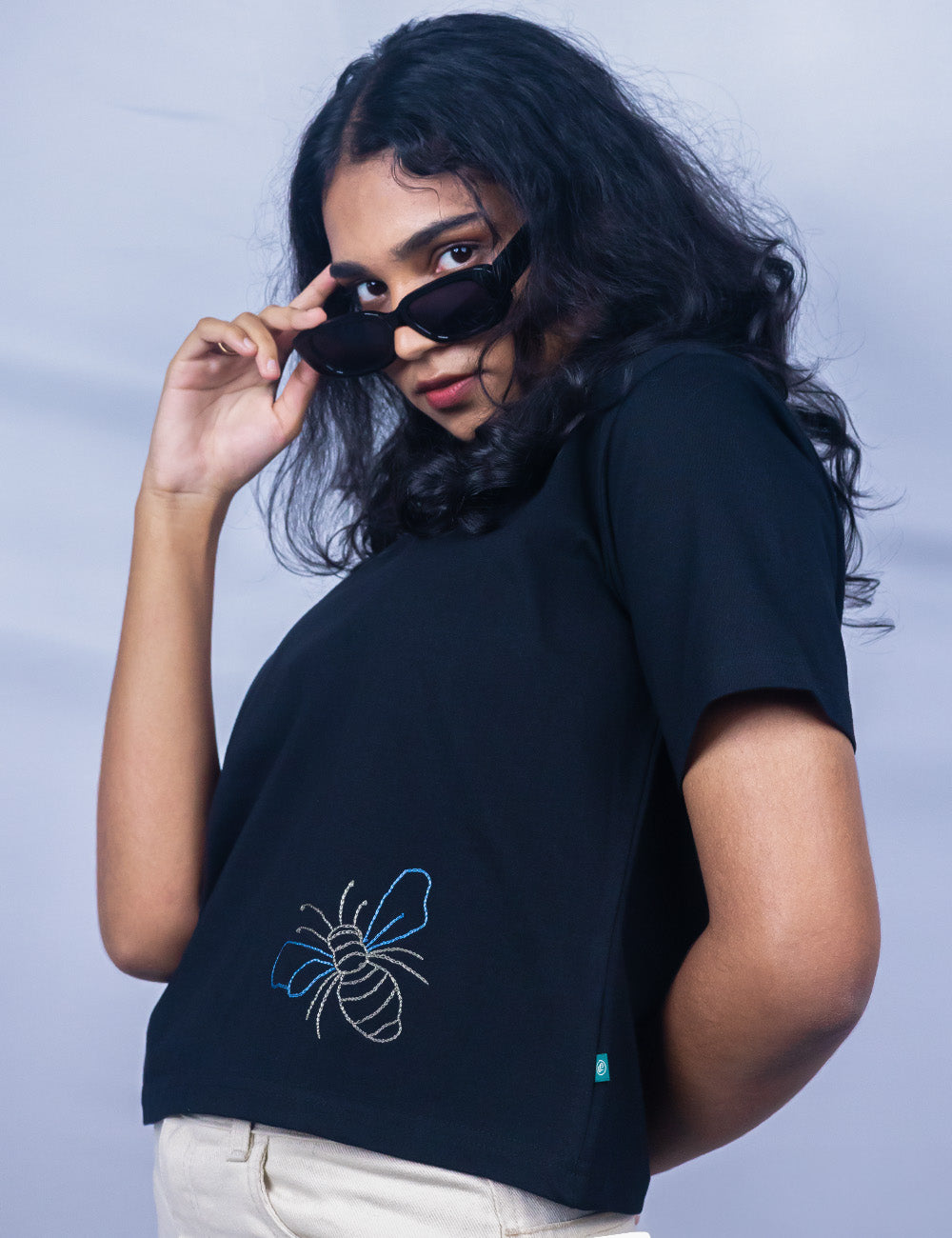 Little to Right "Bee You" - Black Hand Embroidered Tee