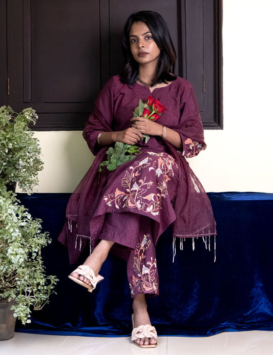 Noor – Boysenberry Purple Dupion Silk Salwar Set