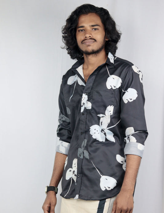 The Camouflage – Floral Printed Black Shirt